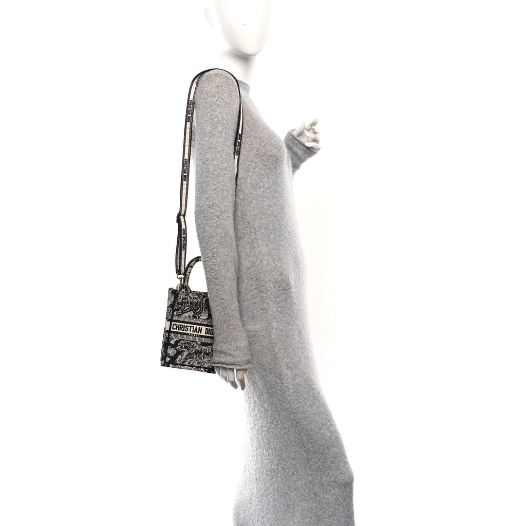 Christian Dior Canvas Toile de Jouy Reverse Embroidered Mini Book Tote Phone Bag Blue