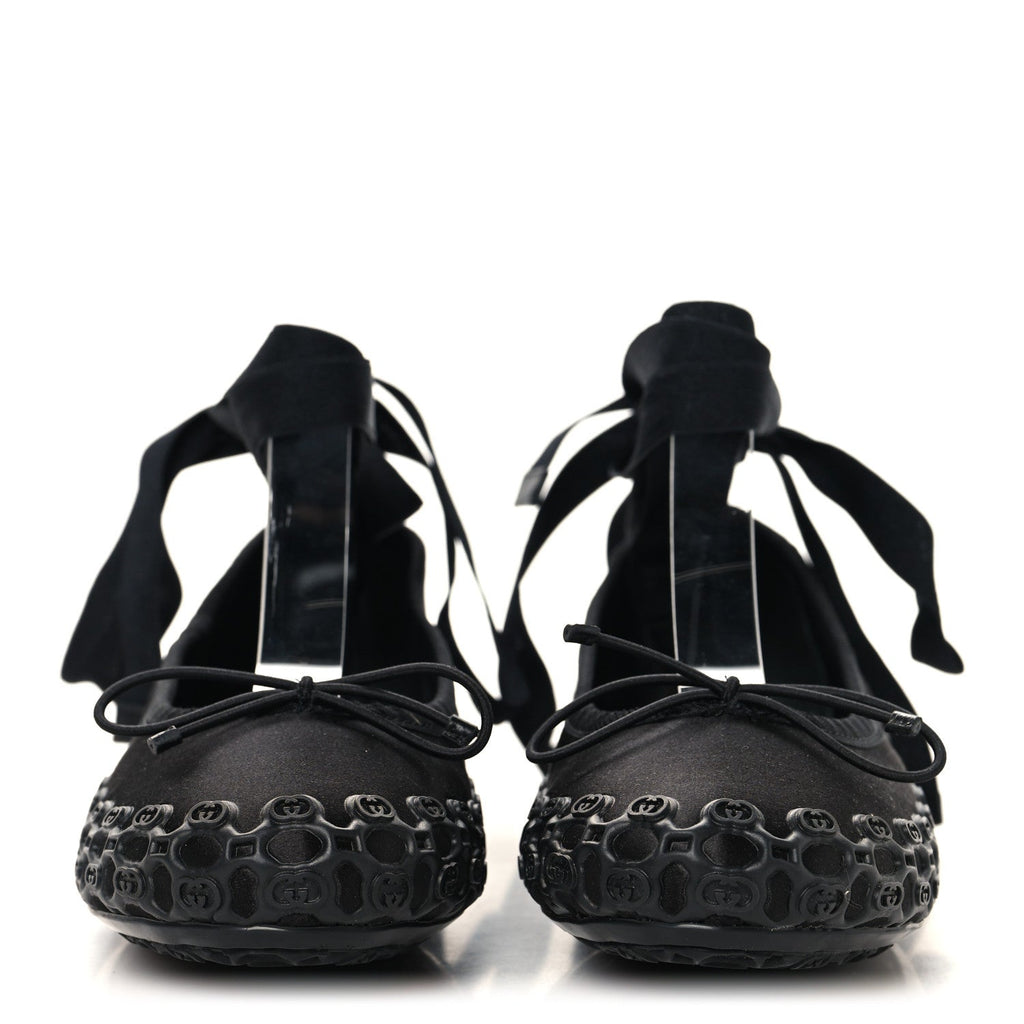 Gucci Rubber Satin Ballerina Flats 38 Black
