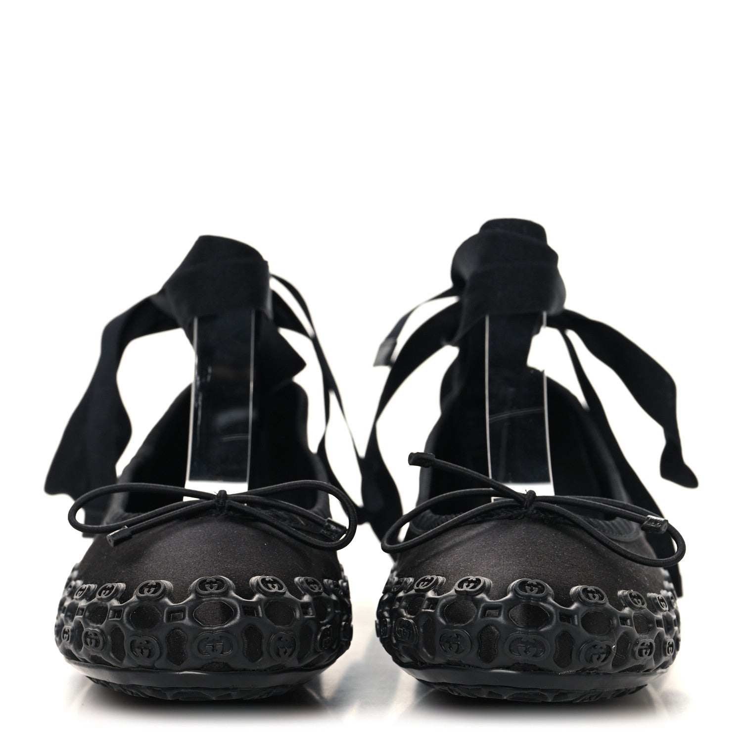 Gucci Rubber Satin Ballerina Flats 38 Black