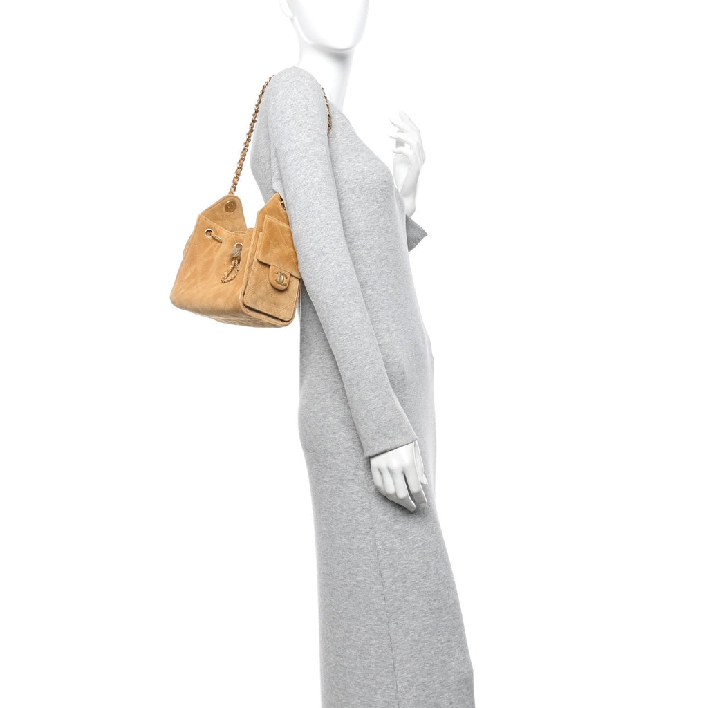 Chanel Suede Quilted Mini Chanel 25 Handbag Beige