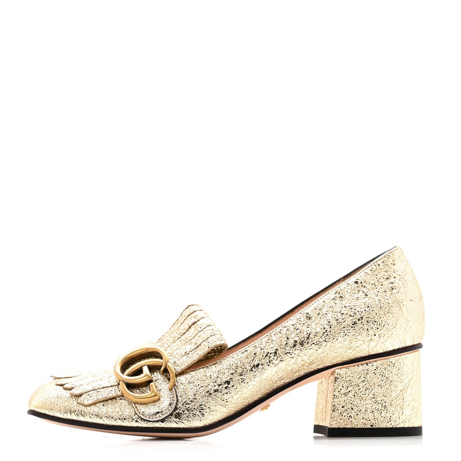 Gucci Galassia GG Marmont Fringe 50mm Loafer Pumps 35 Platino