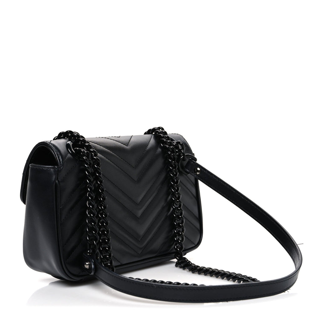 Gucci Calfskin Matelasse Monochrome Mini GG Marmont Shoulder Bag Black