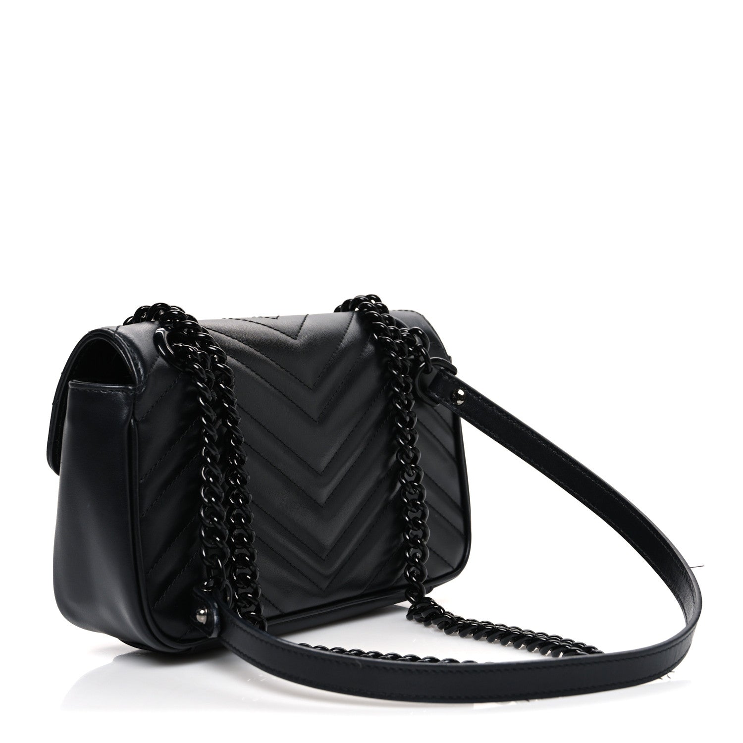Gucci Calfskin Matelasse Monochrome Mini GG Marmont Shoulder Bag Black