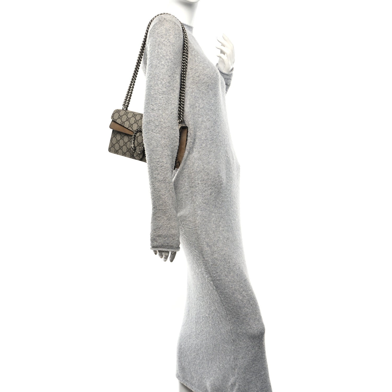 Gucci GG Supreme Monogram Suede Crystal Small Dionysus Shoulder Bag Beige Ebony Taupe