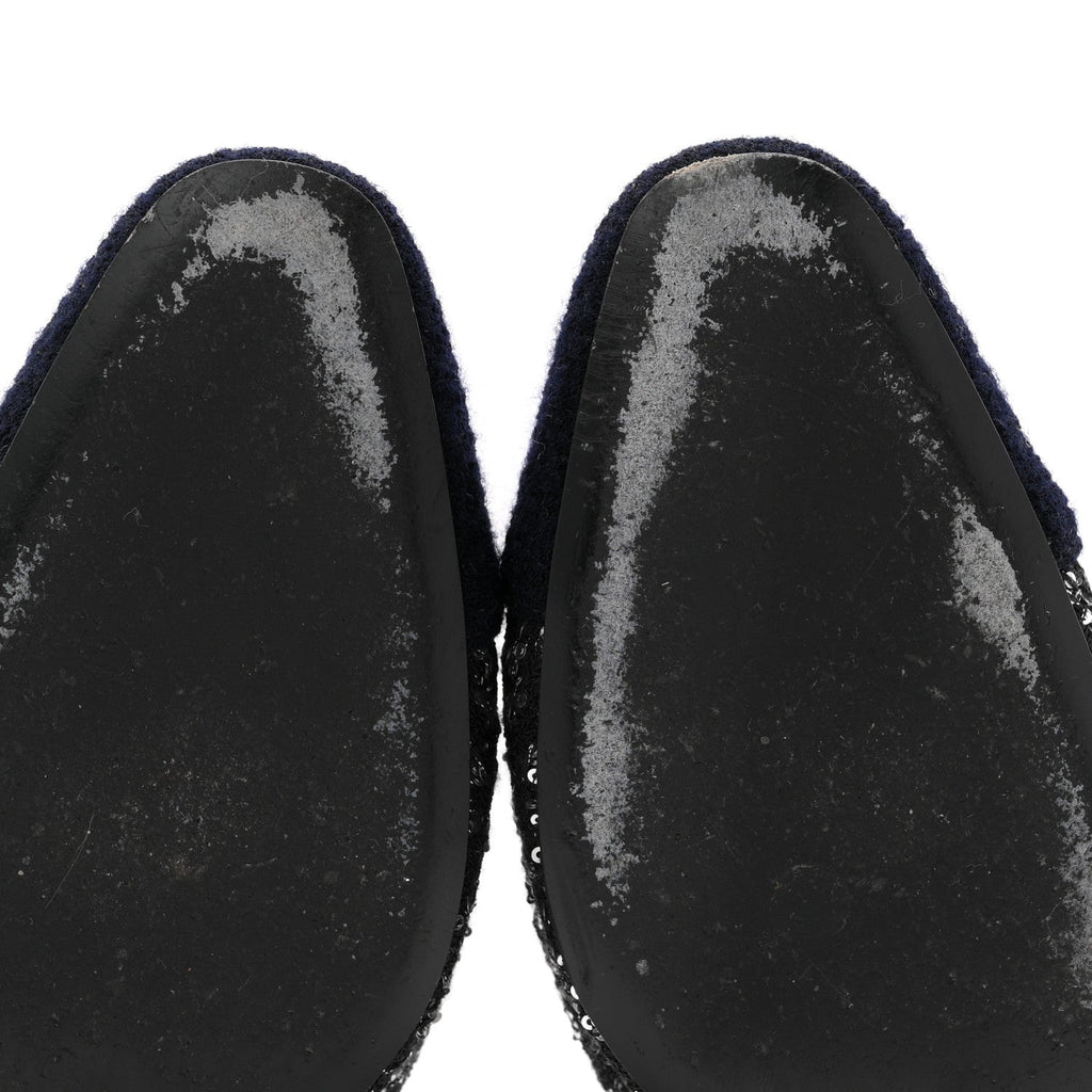Chanel Tweed Sequin Cap Toe CC Slingback Pumps 38 Black White Silver