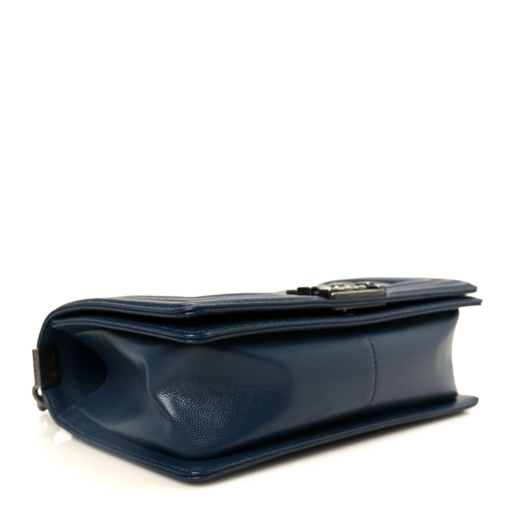 Chanel Caviar Quilted Medium Boy Flap Dark Navy Blue