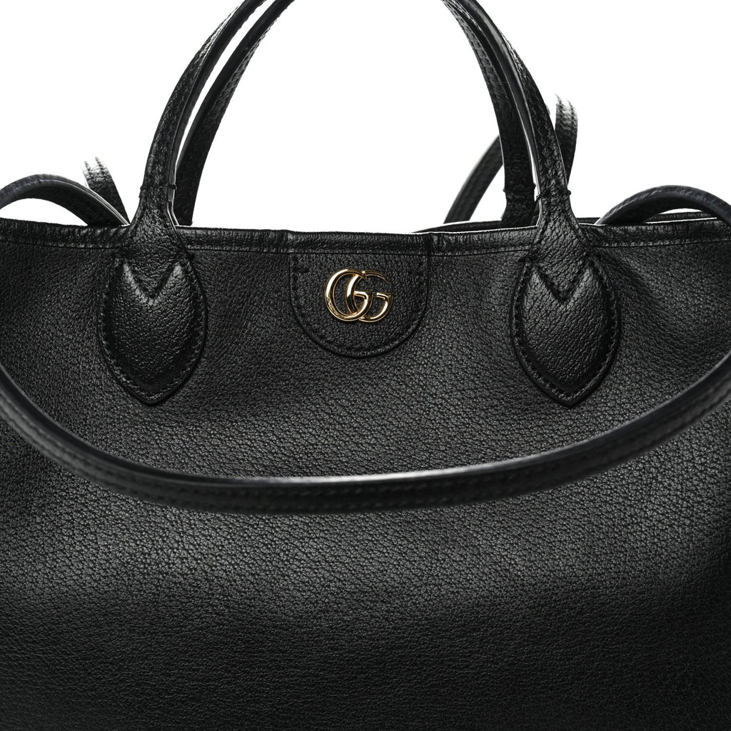 Gucci Textured Dollar Calfskin Medium Ophidia Shoulder Tote Bag Black