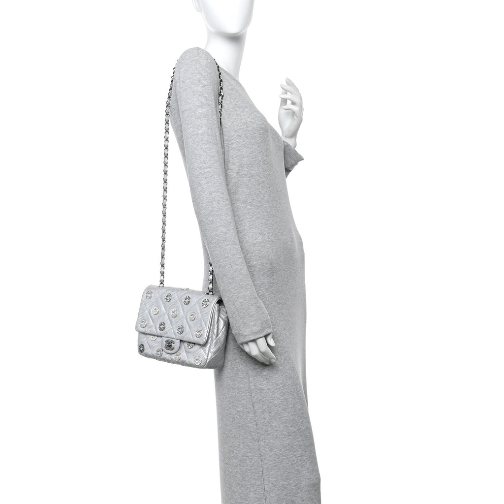Chanel Perforated Metallic Lambskin Small CC Medals Flap Silver