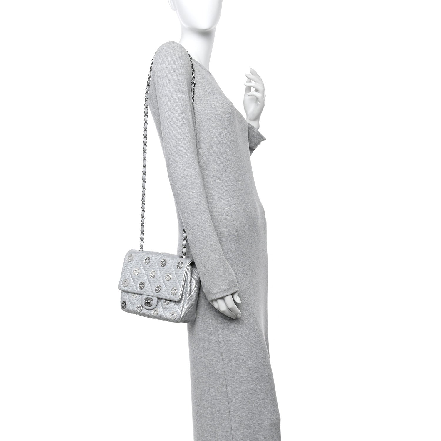 Chanel Perforated Metallic Lambskin Small CC Medals Flap Silver