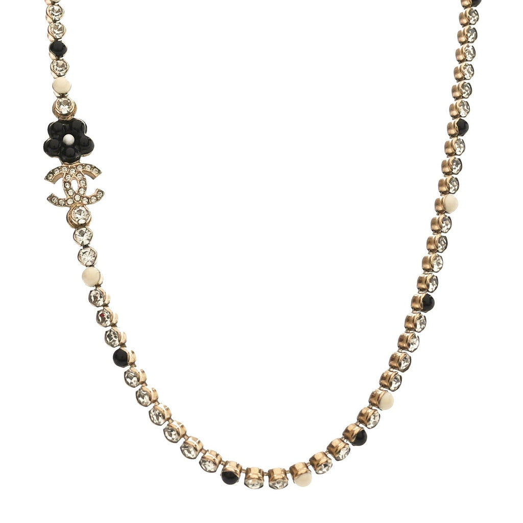 Crystal Pearl Glass Beaded CC Short Necklace Gold White Black