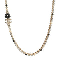 Crystal Pearl Glass Beaded CC Short Necklace Gold White Black
