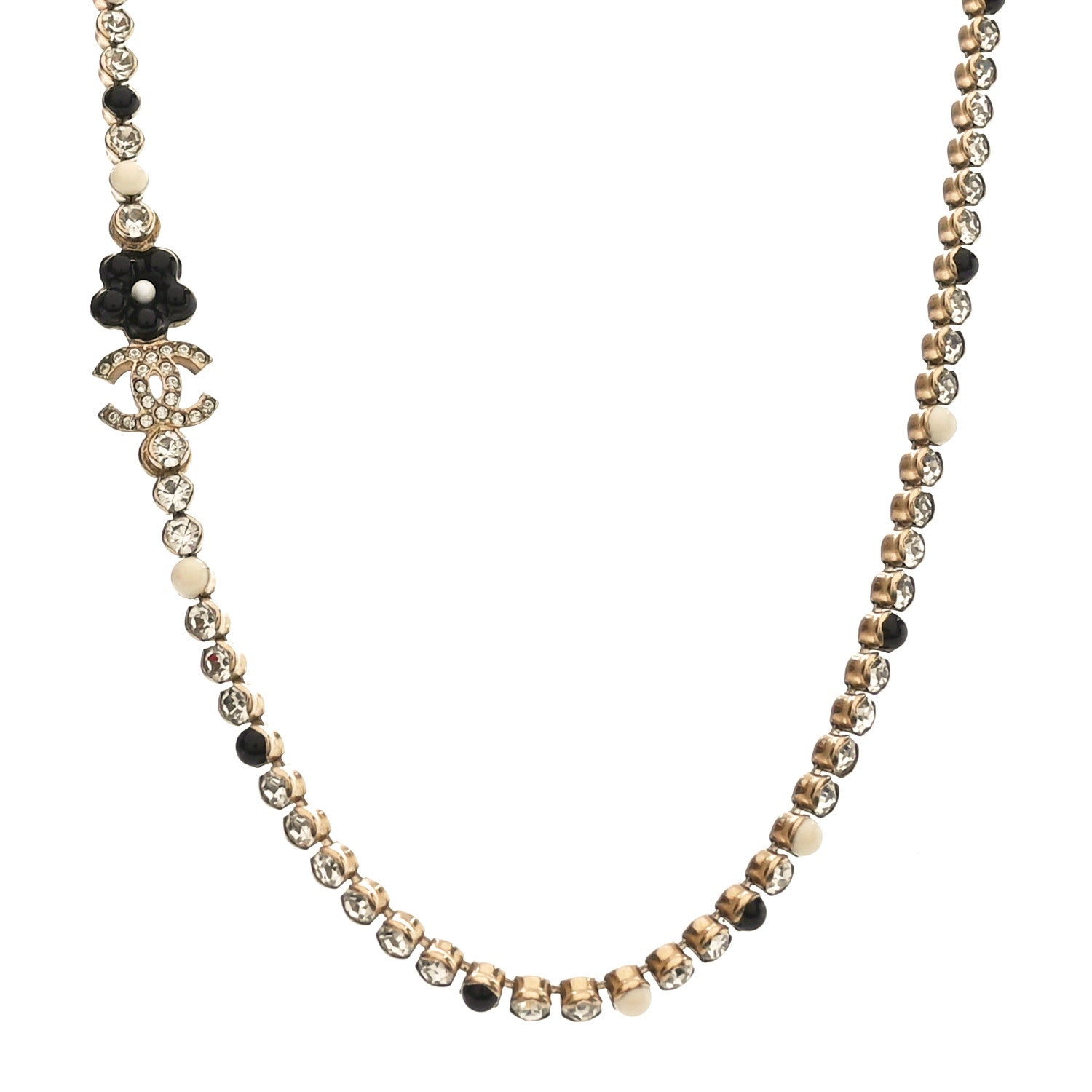 Crystal Pearl Glass Beaded CC Short Necklace Gold White Black
