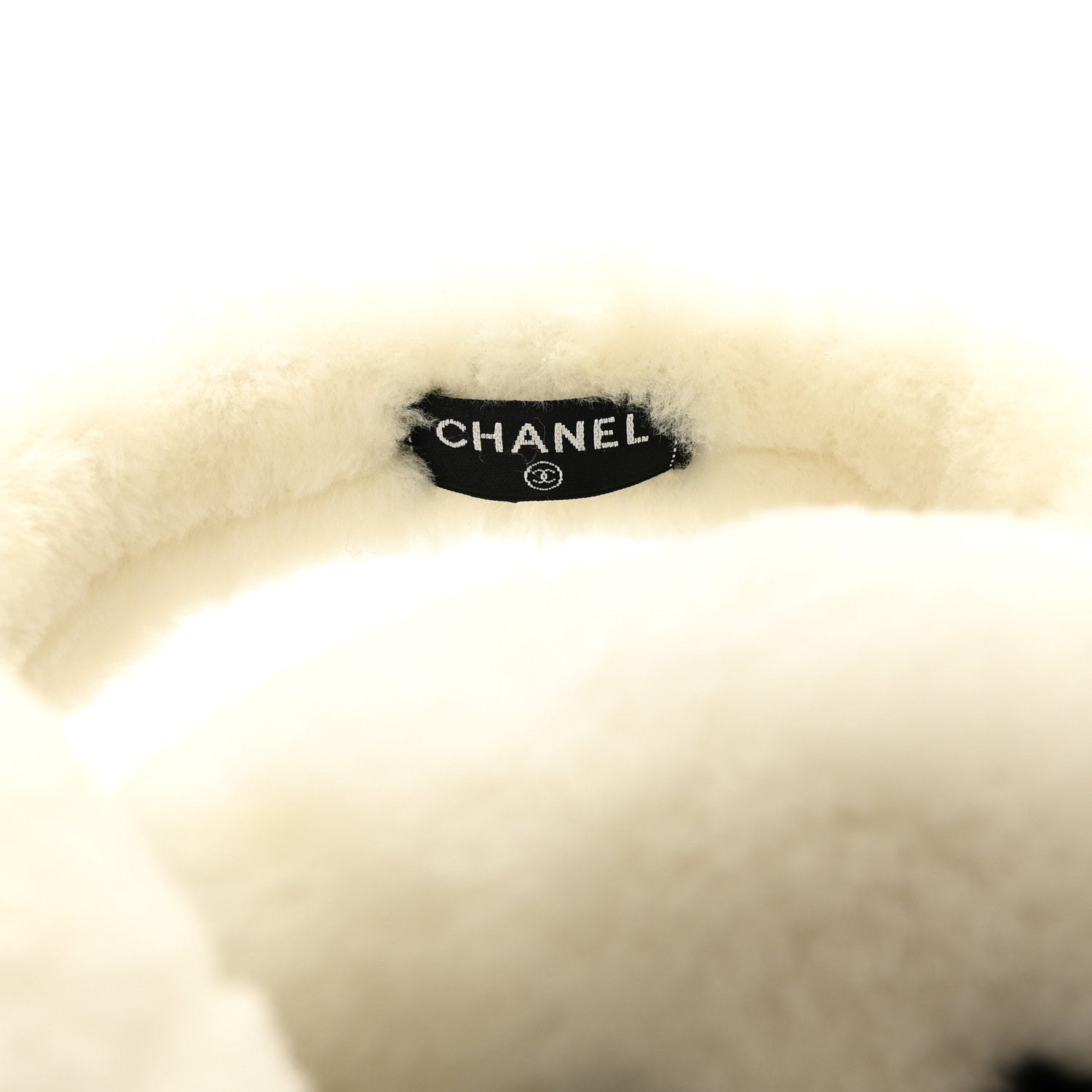 Chanel Shearling CC Bi-Color Ear Muffs White Black