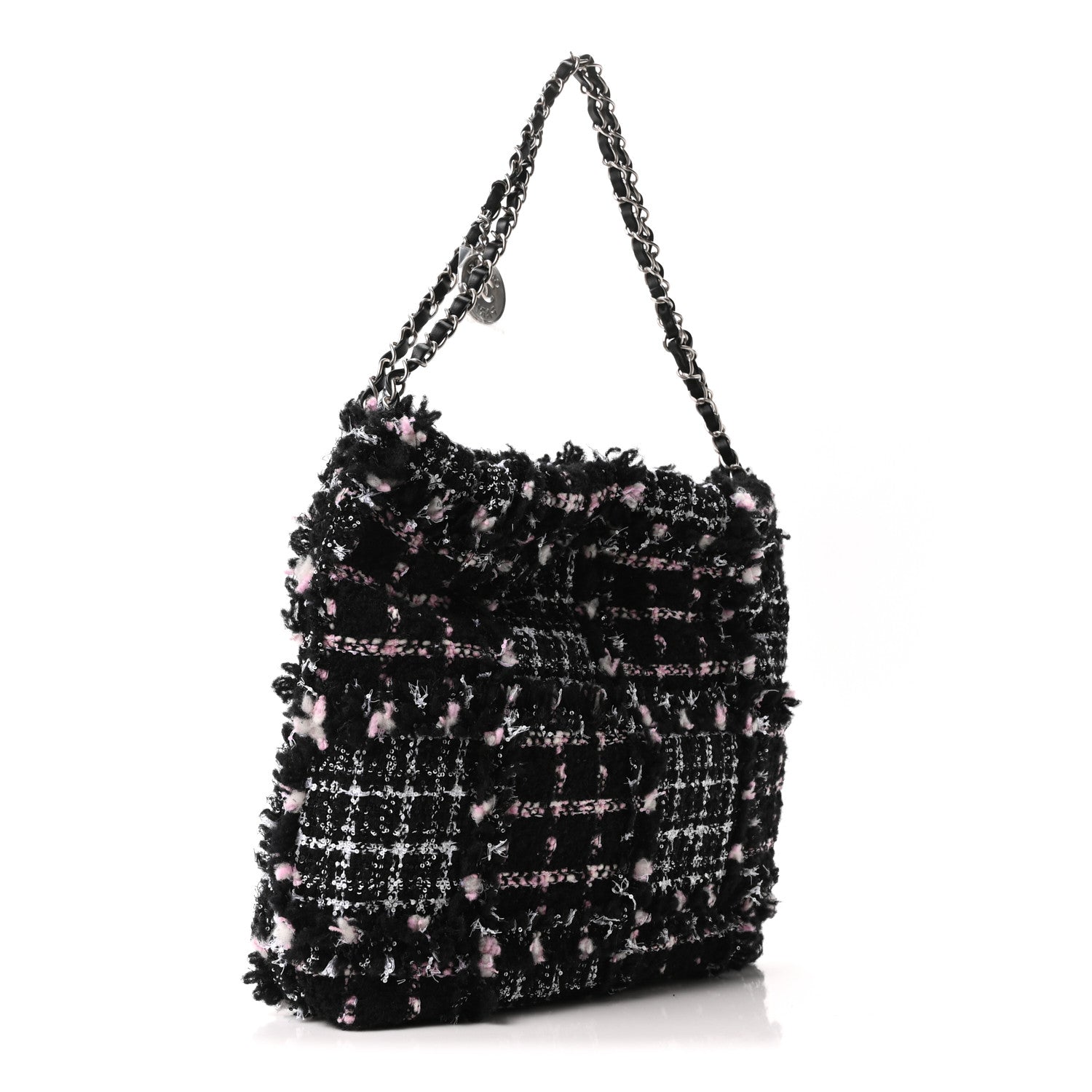 Chanel Tweed Patchwork Quilted Small Chanel 22 Black Pink White