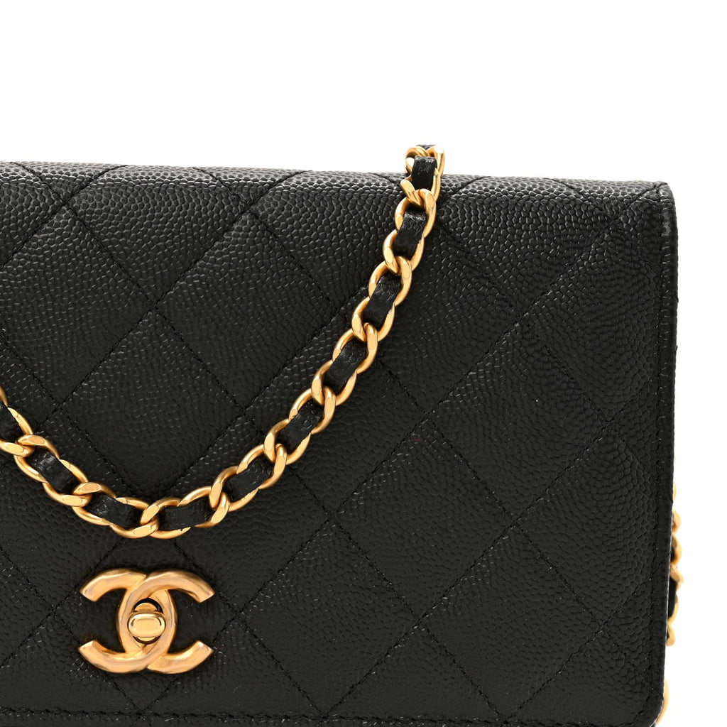 Chanel Caviar Quilted CC Turnlock Charm Wallet On Chain WOC Black