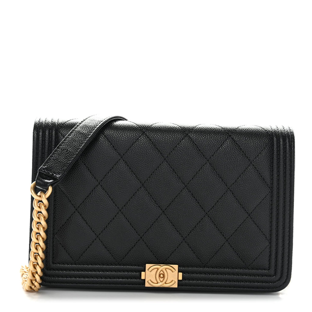 Chanel Caviar Quilted Boy Wallet On Chain WOC Black