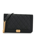 Chanel Caviar Quilted Boy Wallet On Chain WOC Black