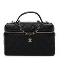 Chanel Caviar Quilted Top Handle Slim Vanity With Chain Black
