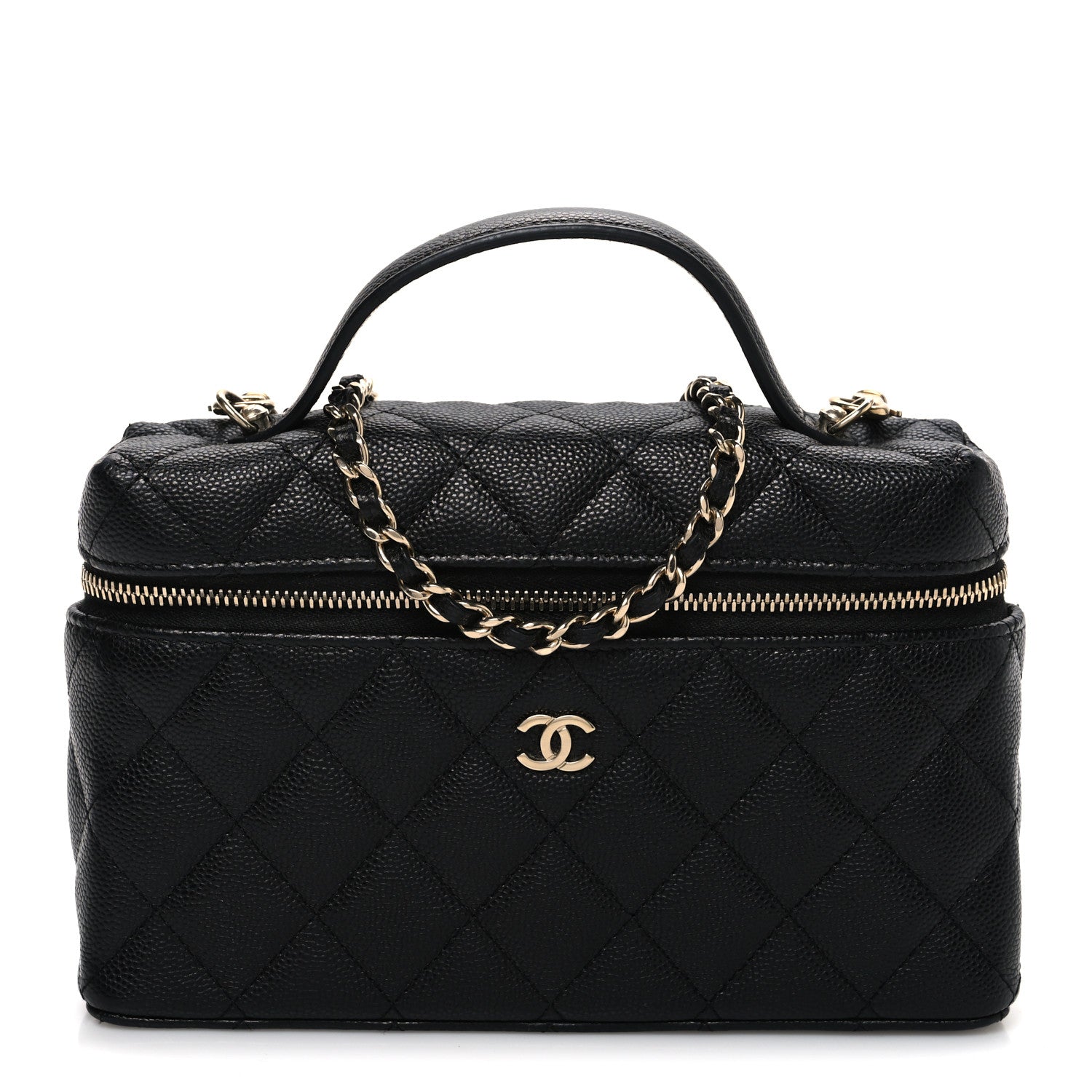 Chanel Caviar Quilted Top Handle Slim Vanity With Chain Black