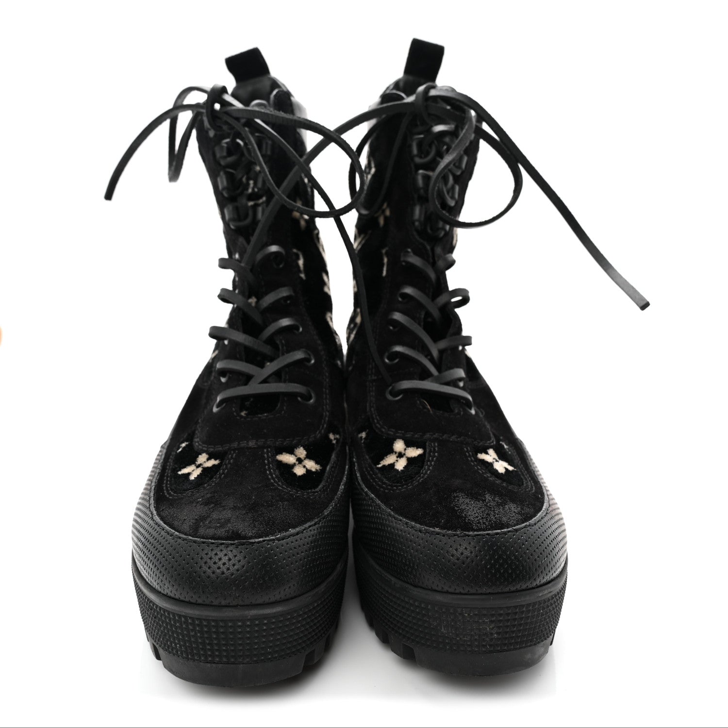 Louis Vuitton Velvet Calfskin Monogram Laureate Platform Desert Boots 40 Black White