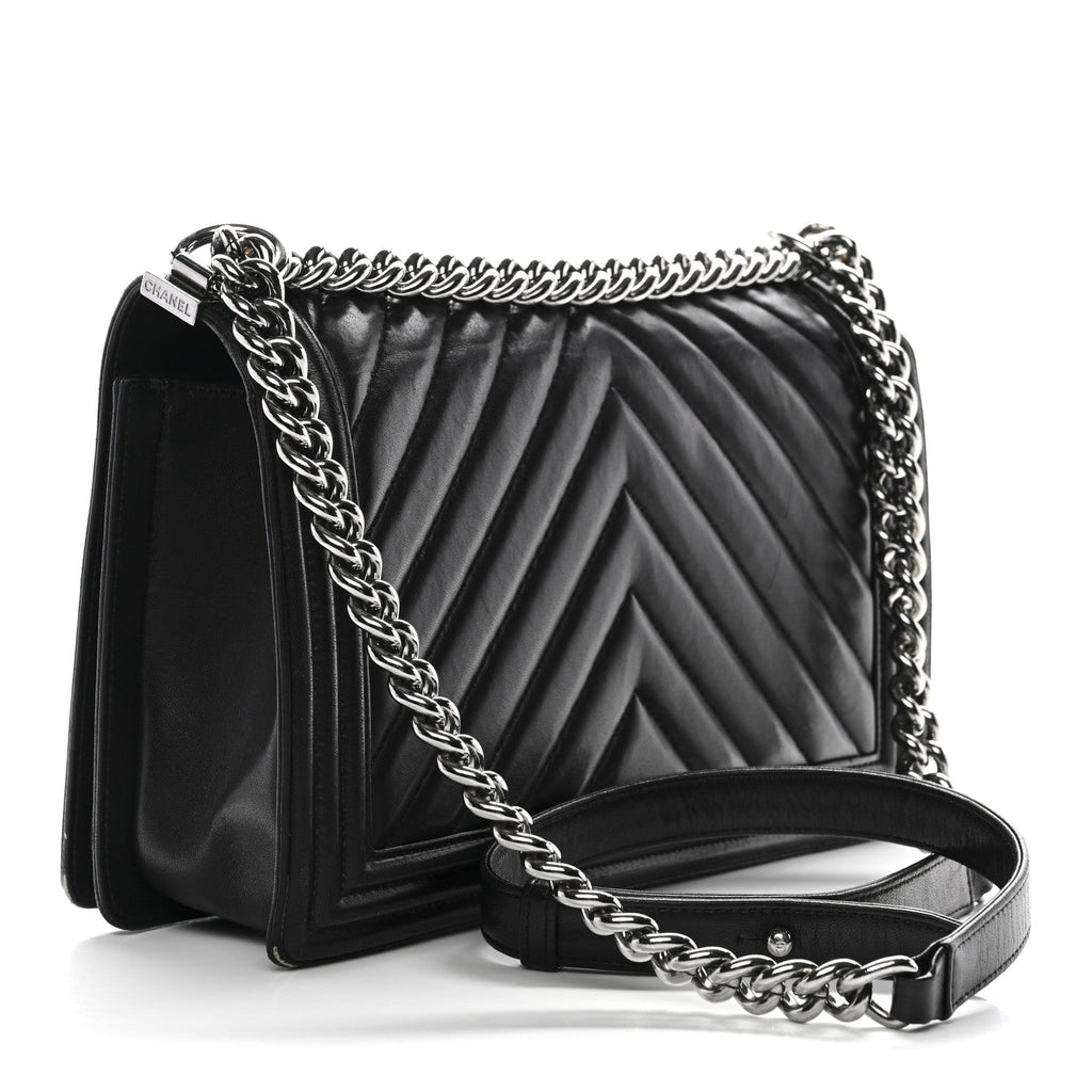 Chanel Calfskin Chevron Quilted New Medium Boy Flap Black