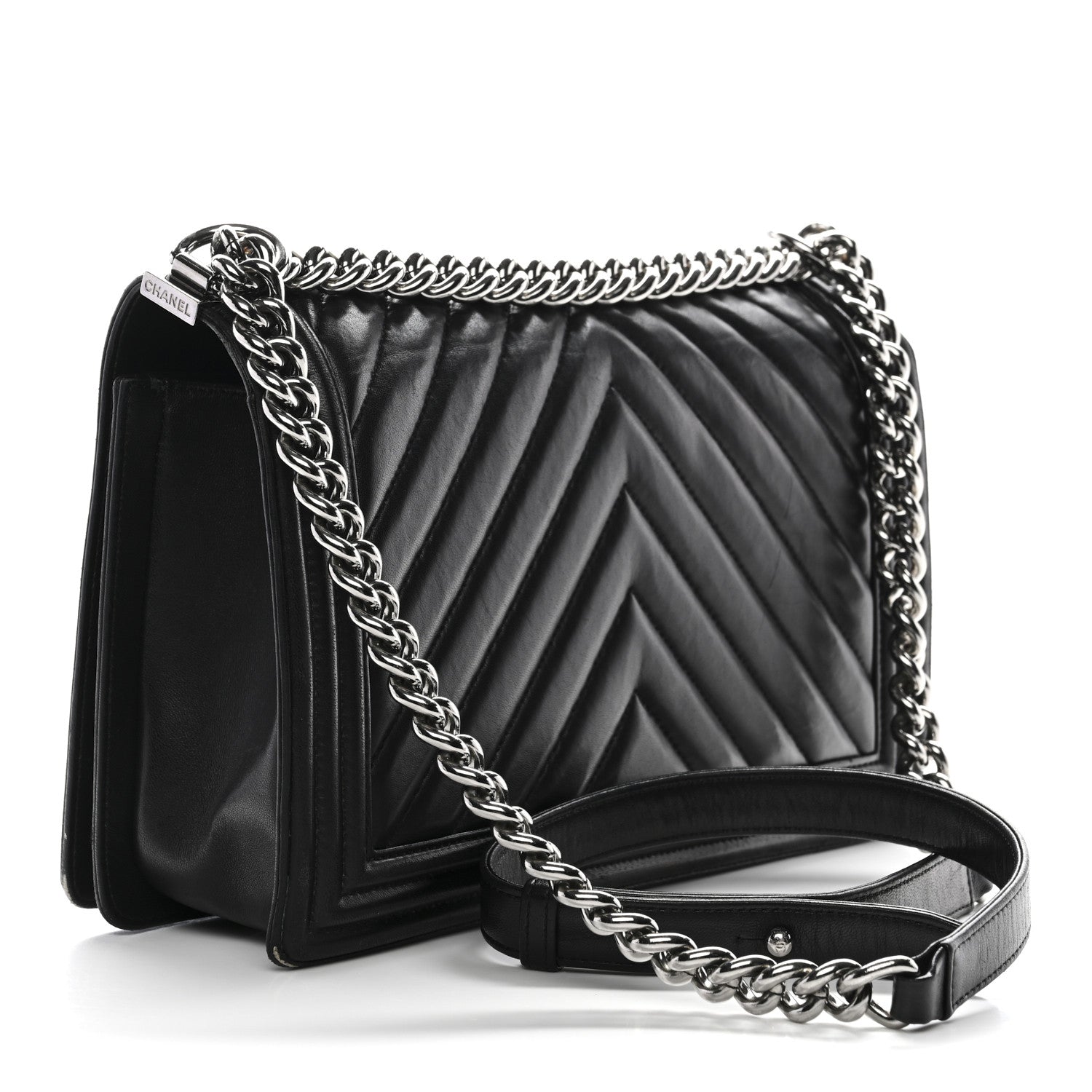 Chanel Calfskin Chevron Quilted New Medium Boy Flap Black