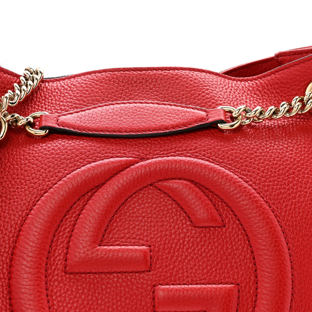 Gucci Pebbled Calfskin Medium Soho Chain Shoulder Bag Tabasco Red