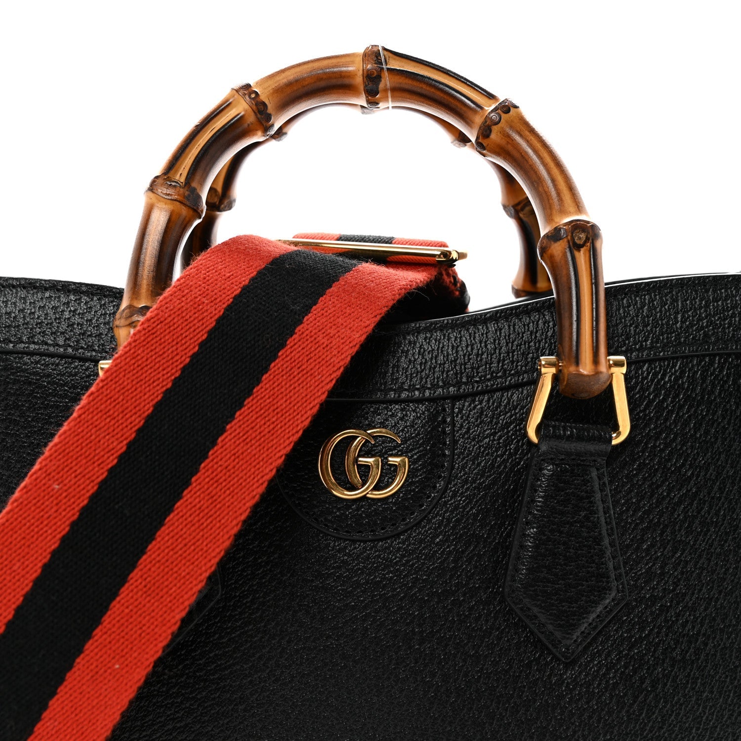 Gucci Textured Dollar Calfskin Web Small Diana Tote Bag Black Dusty Grey