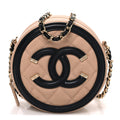 Chanel Caviar Quilted Round Filigree Crossbody Beige Black