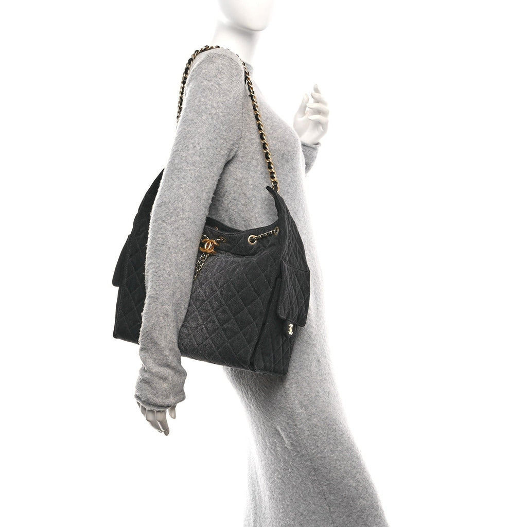 Chanel Washed Denim Quilted Medium Chanel 25 Handbag Black