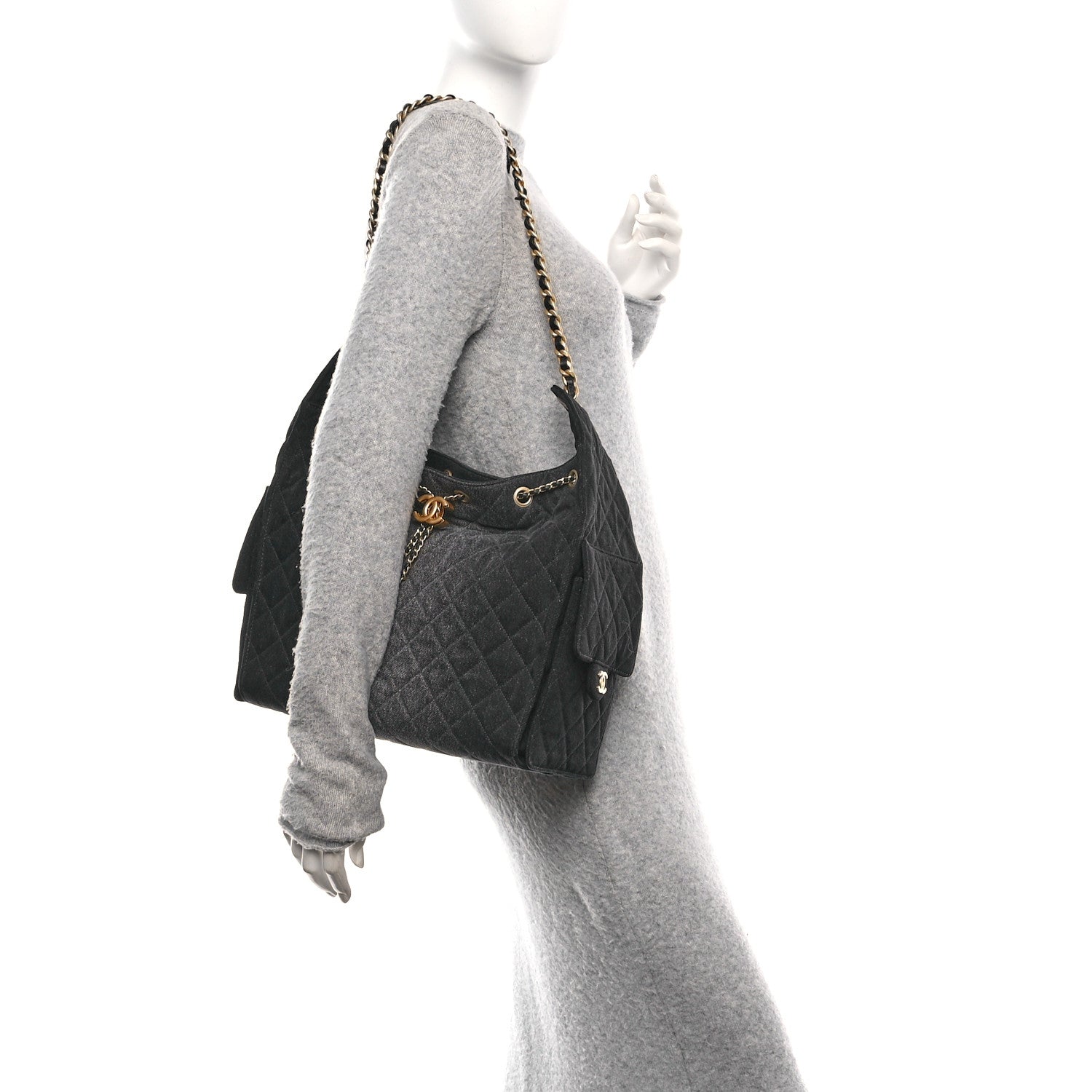 Chanel Washed Denim Quilted Medium Chanel 25 Handbag Black