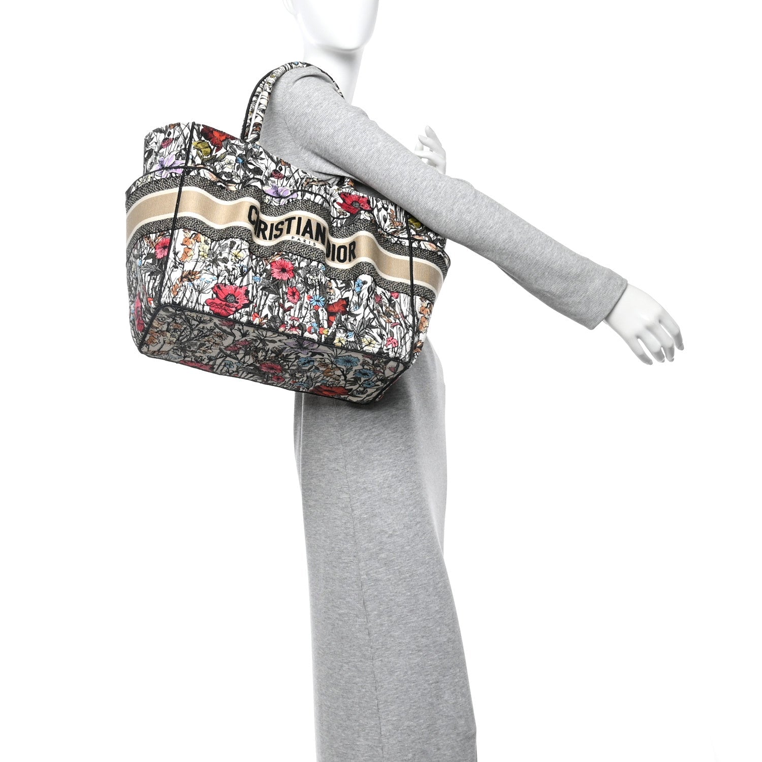 Christian Dior Canvas Embroidered Mille Fleurs Catherine Tote Multicolor