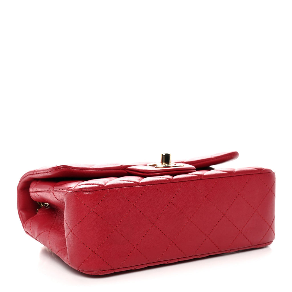 Chanel Lambskin Quilted Mini Rectangular Flap Dark Pink