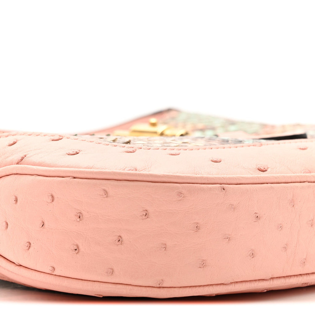 Gucci Snakeskin Ostrich Calfskin Small Jackie 1961 Hobo Pink Multicolor
