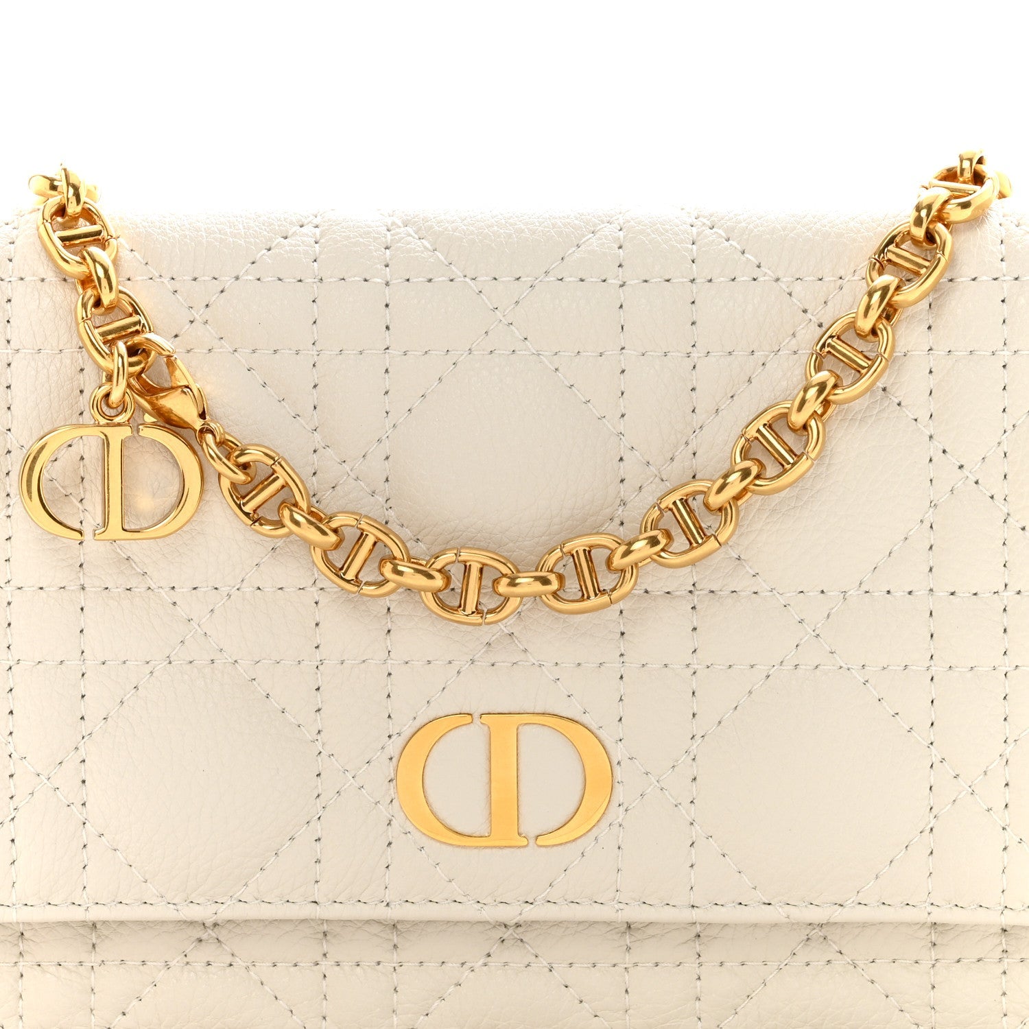 Christian Dior Supple Calfskin Caro Pouch with Chain Latte