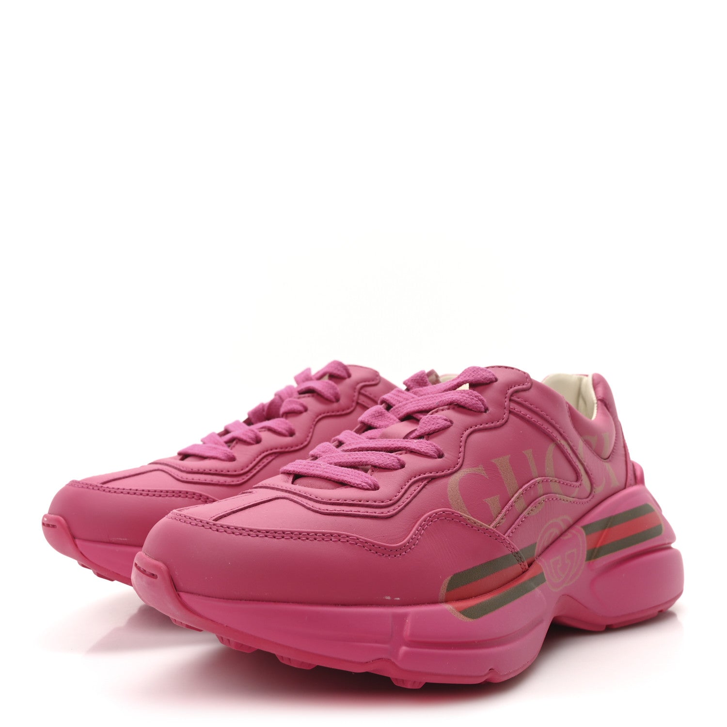 Gucci Calfskin Logo Womens Rhyton Sneakers 35.5 Box Pink