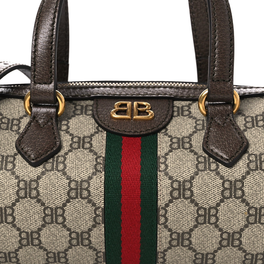 Gucci X BALENCIAGA BB Supreme Monogram Web Small Ophidia Boston Bag Beige New Acero