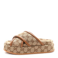 Gucci Monogram GG Calfskin Angelina Platform 55mm Slide Sandals 35 Camel Ebony