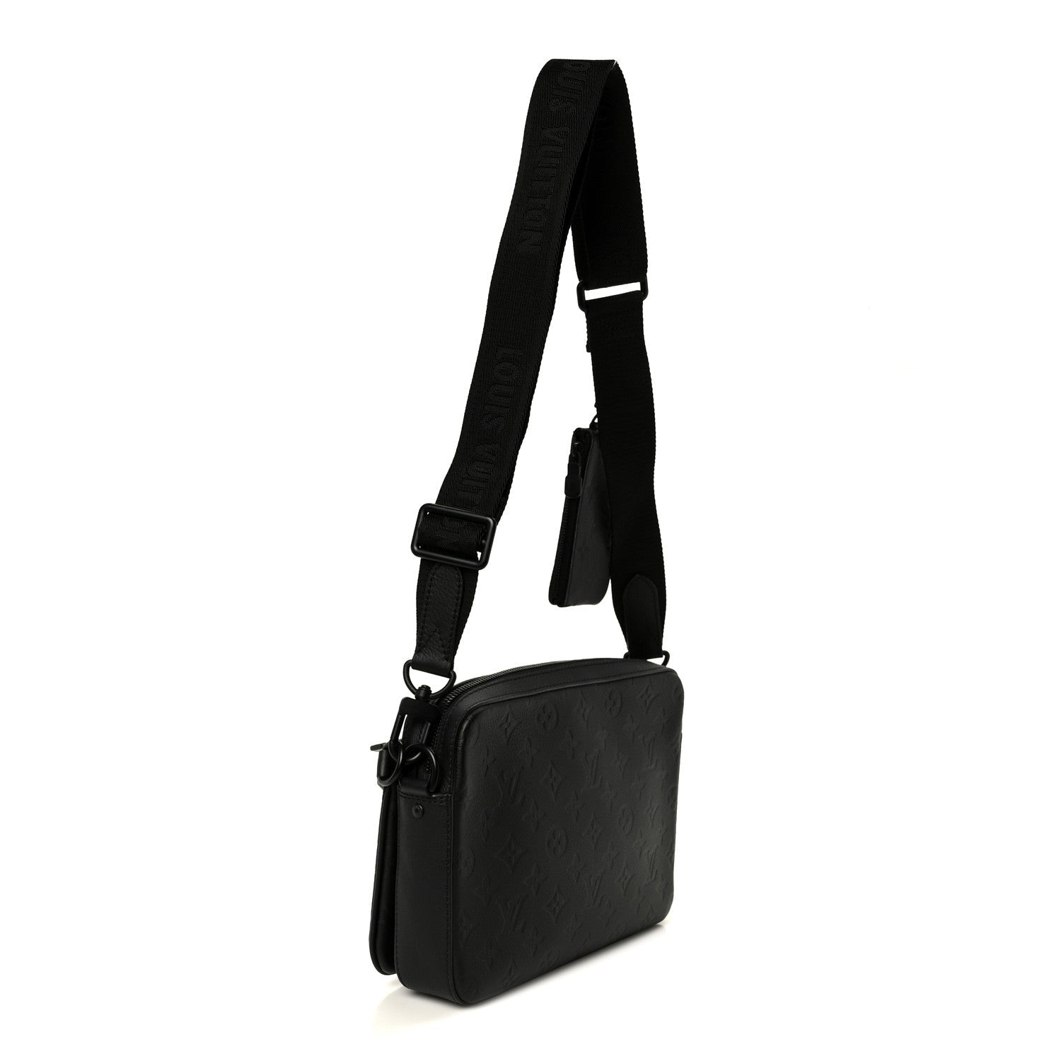 Louis Vuitton Calfskin Monogram Shadow Trio Messenger Black