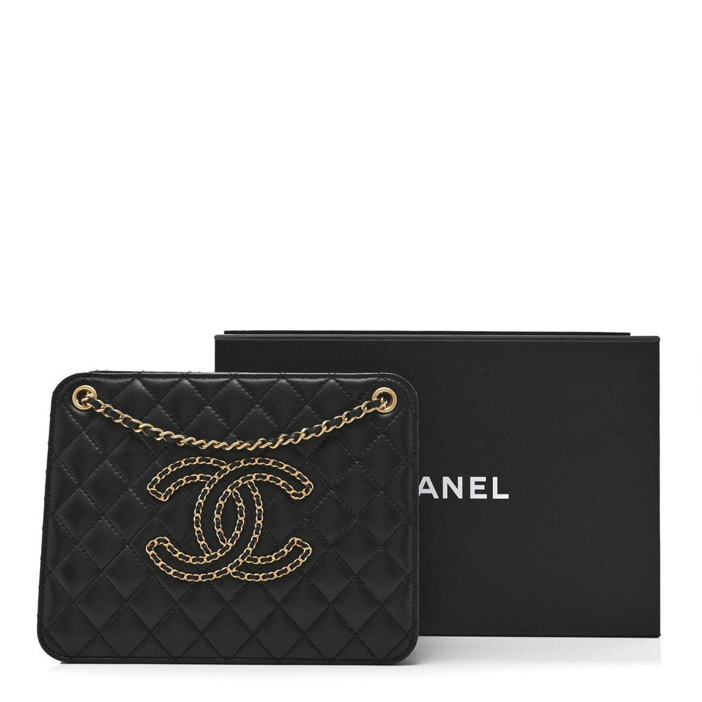Chanel Calfskin Quilted CC Chain Accordion Tote Black