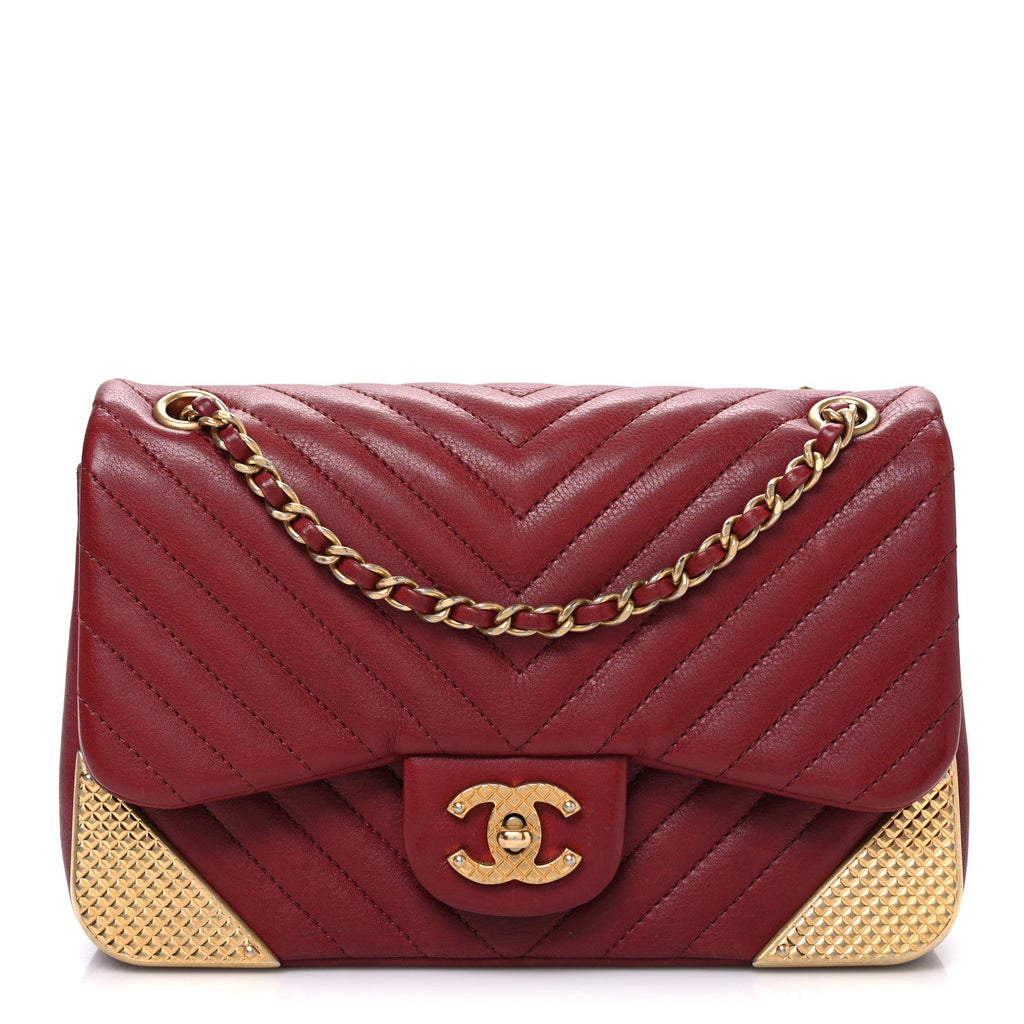 Chanel Calfskin Chevron Quilted Mini Rock The Corner Flap Red