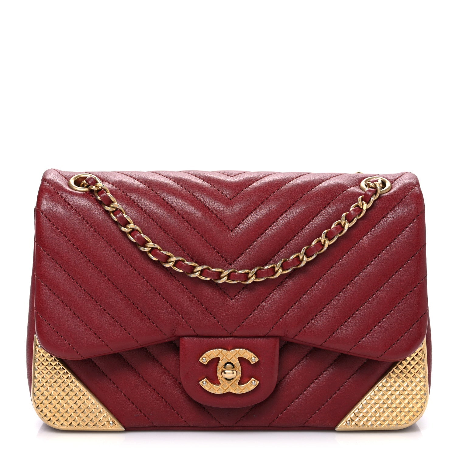 Chanel Calfskin Chevron Quilted Mini Rock The Corner Flap Red