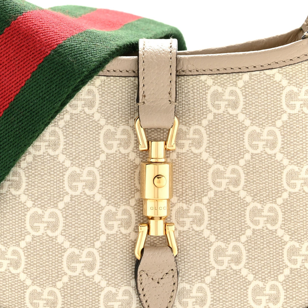 Gucci GG Supreme Monogram Textured Dollar Calfskin Mini Jackie 1961 Hobo Beige Mystic White Oatmeal