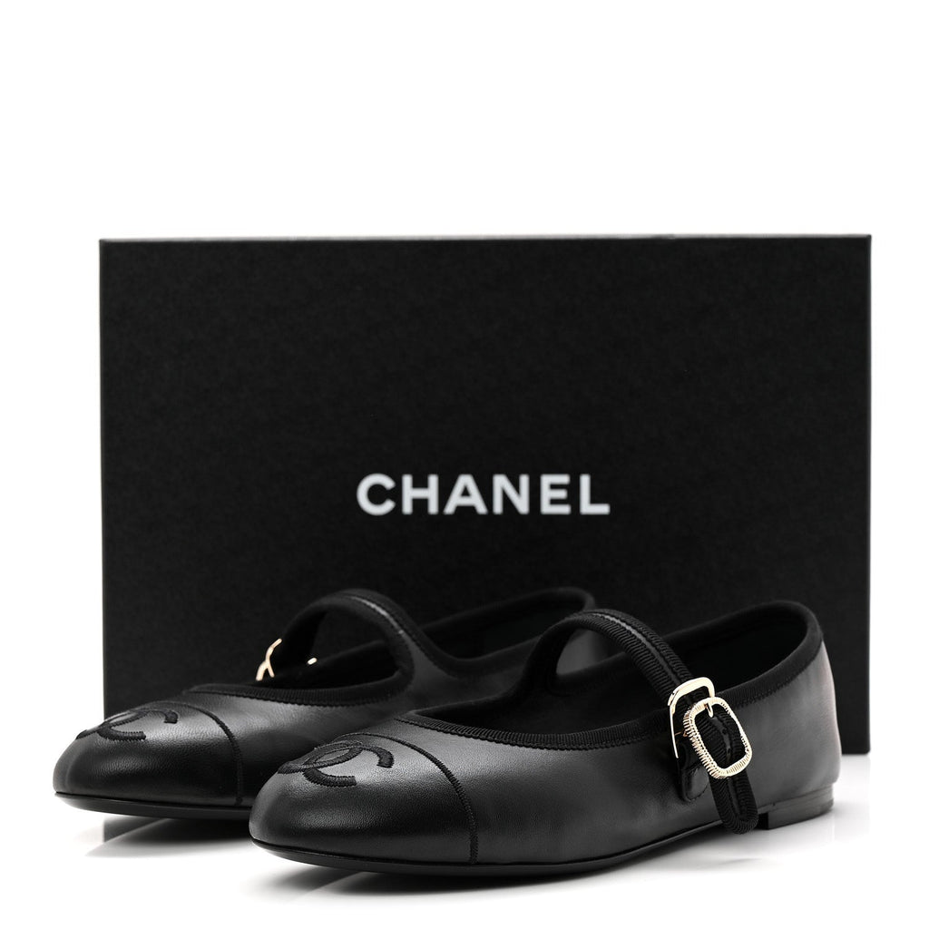 Lambskin Mary Jane Flats 37.5 Black