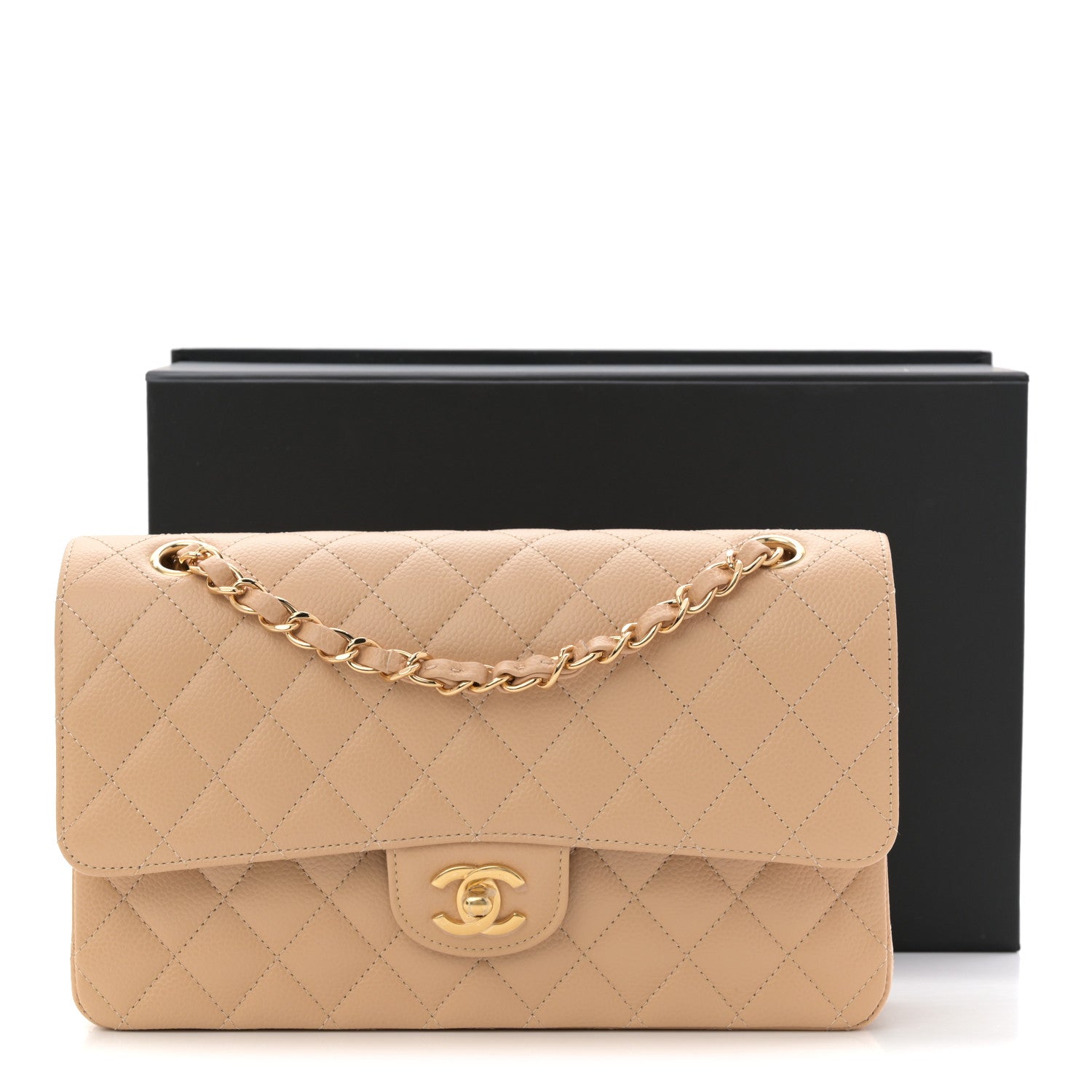Chanel Caviar Quilted Medium Double Flap Beige