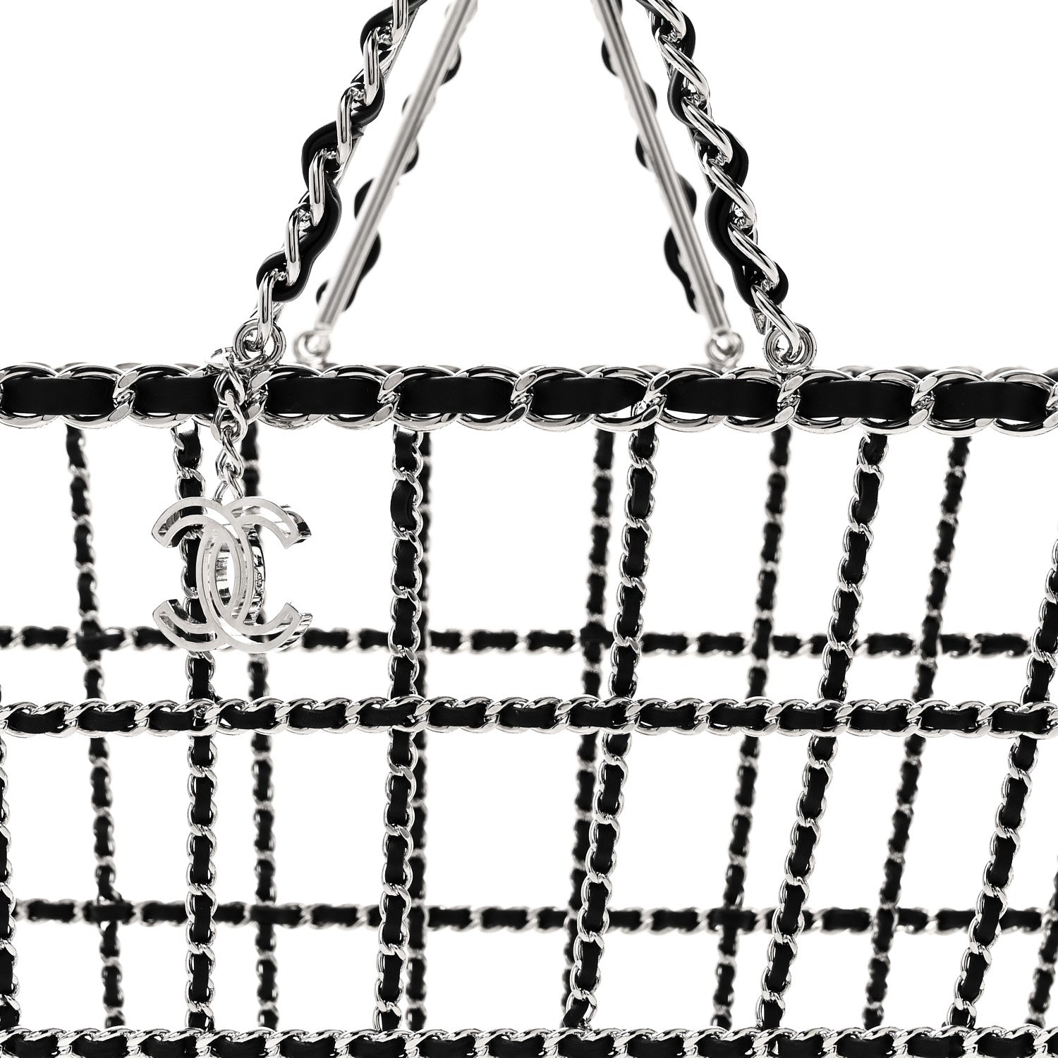 Chanel Brass Calfskin Medium Grocery By Chanel Shopping Basket Silver