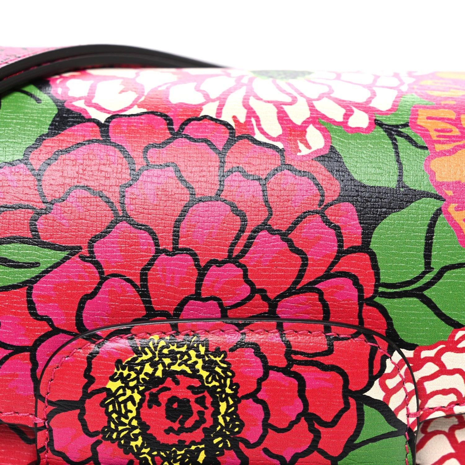 Gucci X KEN SCOTT Textured Calfskin Pomponica Print Horsebit 1955 Shoulder Bag Multicolor Fuxia Pompom