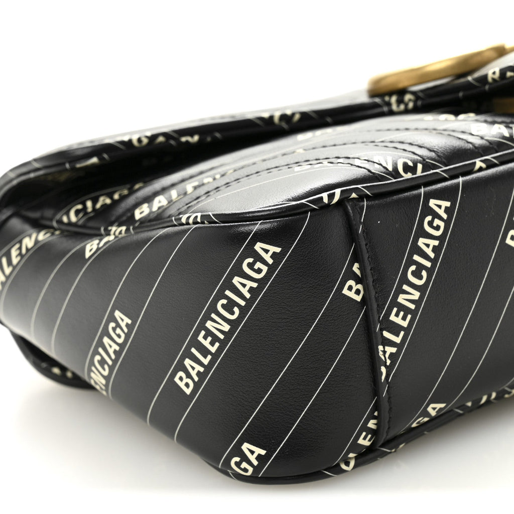 Gucci X BALENCIAGA Calfskin Matelasse Logo Print Small GG Marmont Shoulder Bag Black