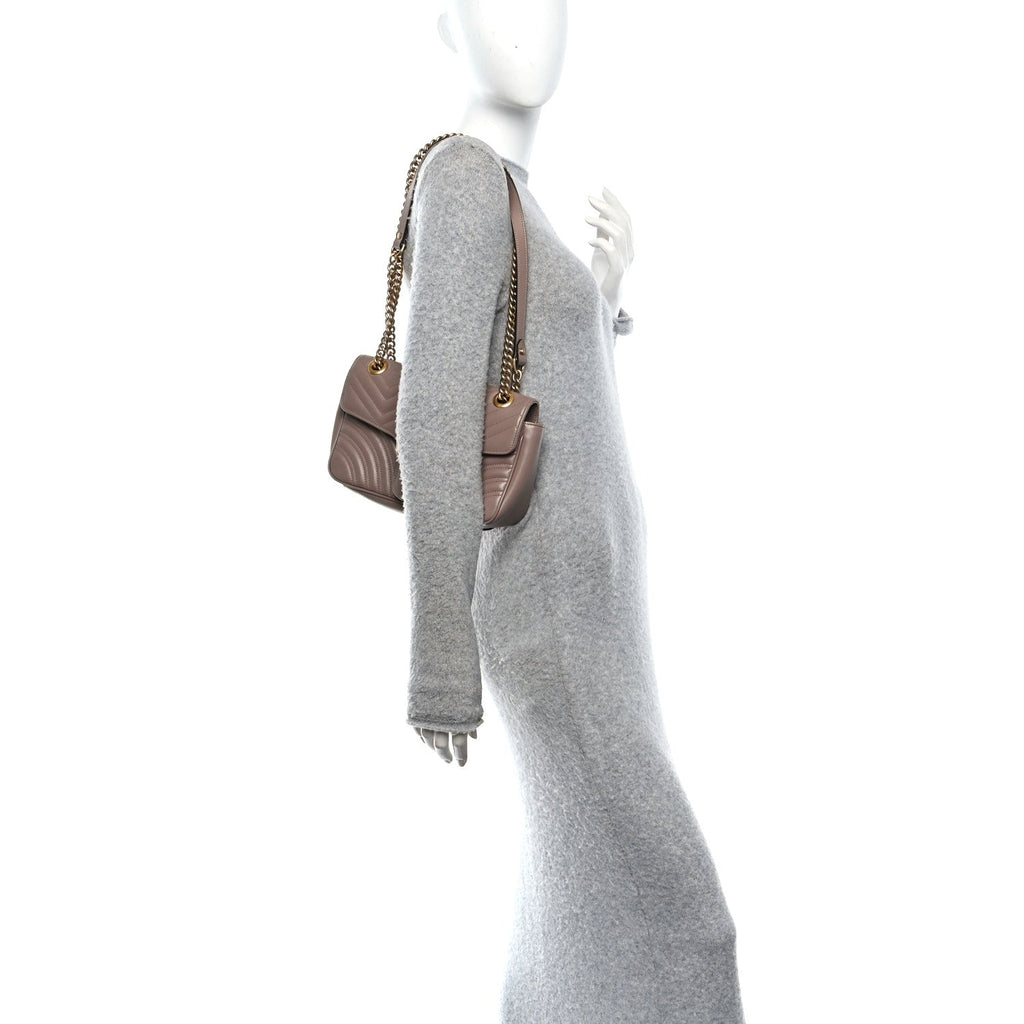 Gucci Calfskin Matelasse Small GG Marmont Shoulder Bag Porcelain Rose