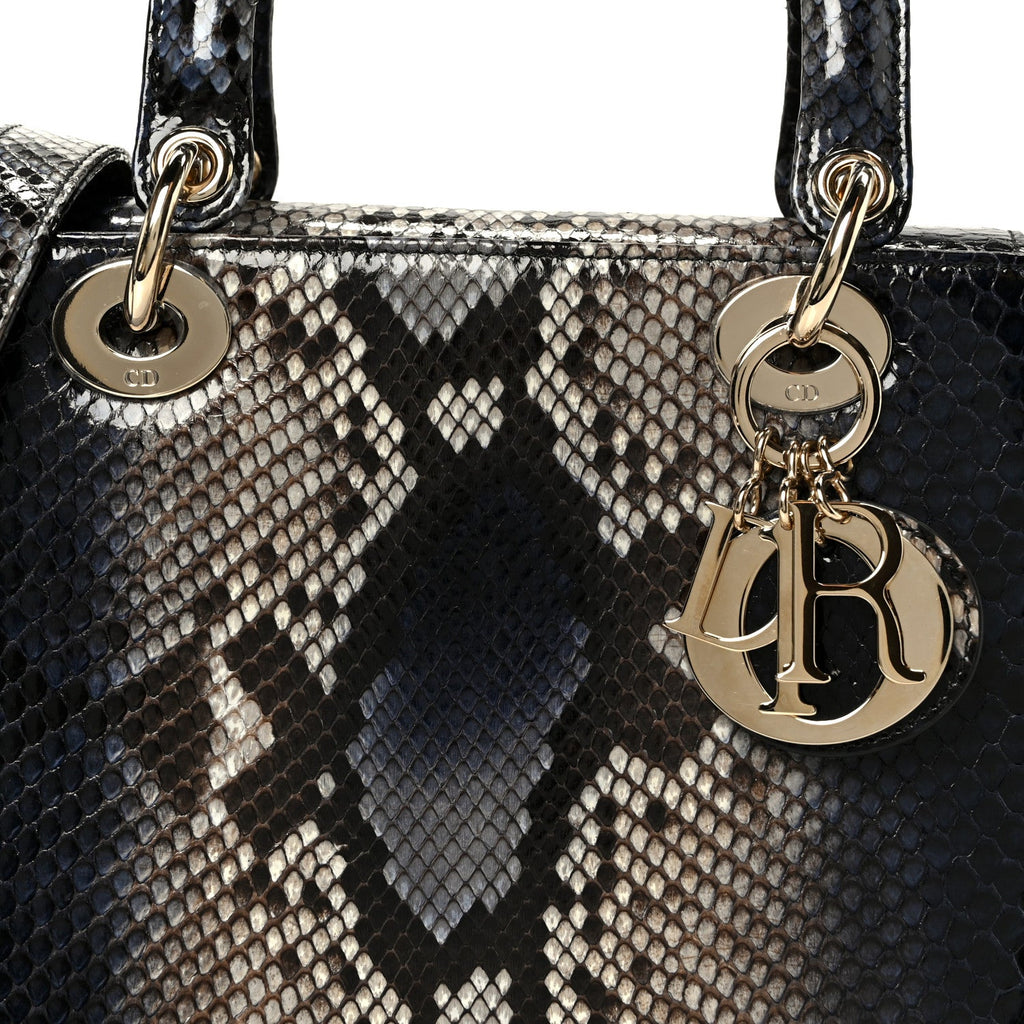 Christian Dior Snakeskin Small Lady Dior Bleu Multicolor